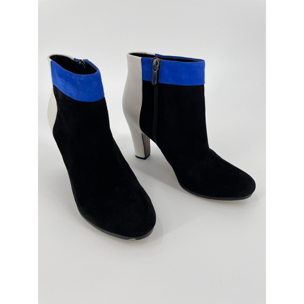 Sam Edelman Shay 8.5 Colorblock Suede Leather Ankle Boots Blue Black White